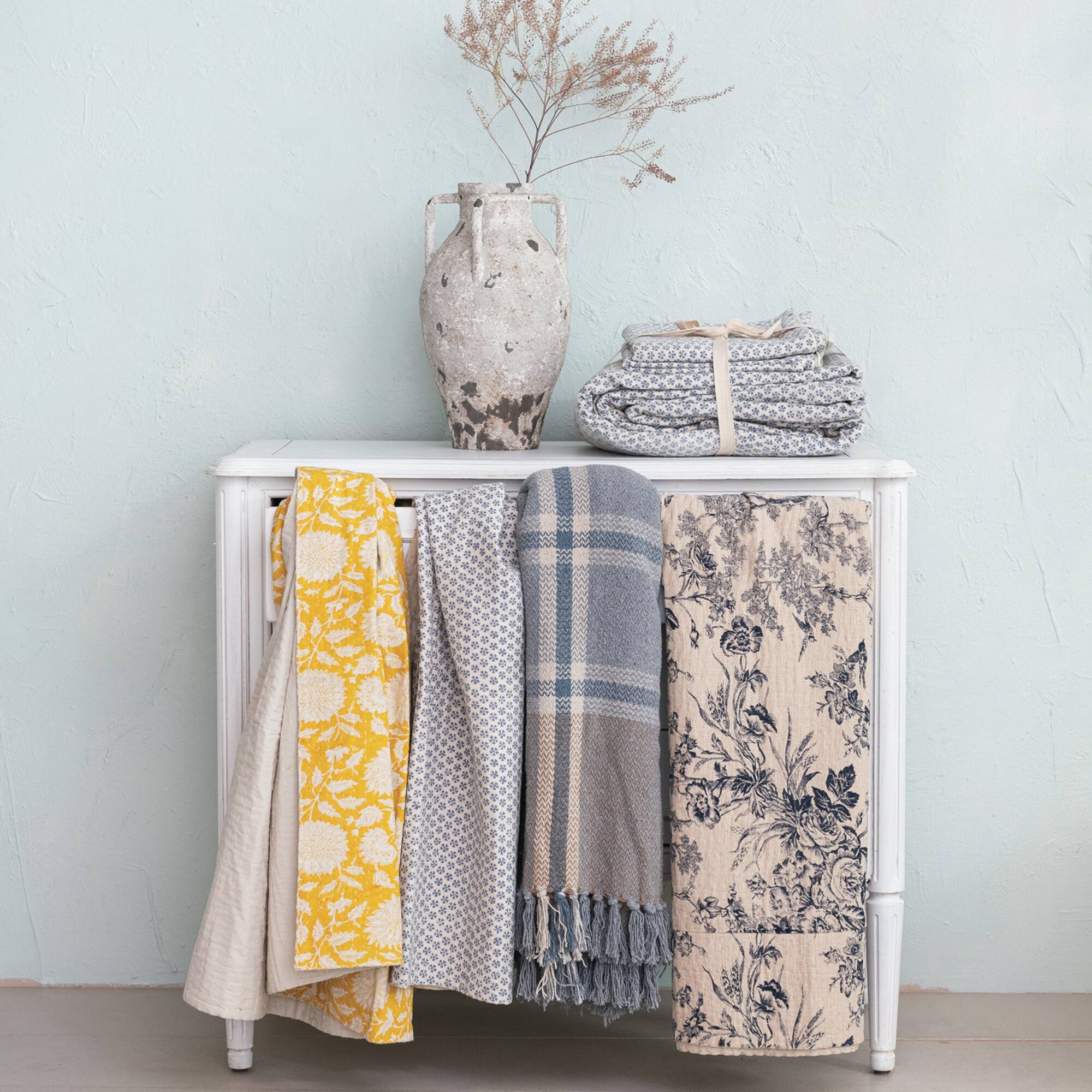 Hello Honey® 60" Blue & White Toile Pattern Cotton Chambray Throw